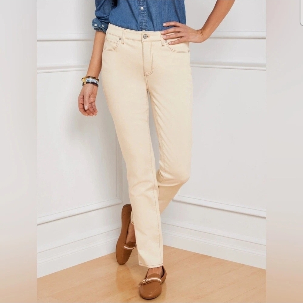 NWT Talbots Straight Leg Jean Natural Wash Cream Size 14 Full Length Casual